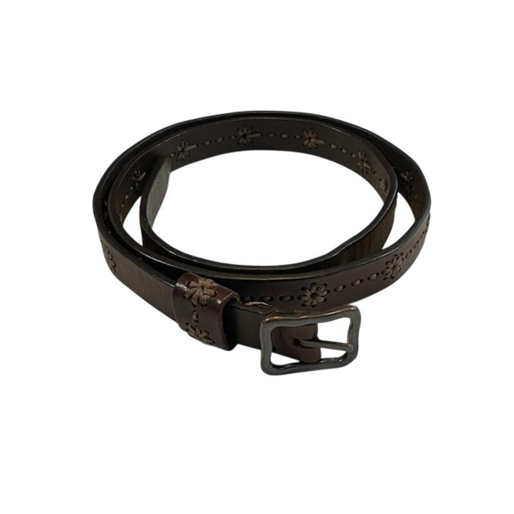 Dockers-Stitched Flowers on Brown Belt W/antique Style Buckle
